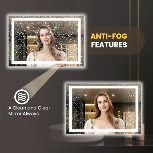 Image of LOAAO 40 inchx28 inch LED Bathroom Mirror with Lights, Anti-Fog, Dimmable, Backlit + Front Lit, Lighted Bathroom Vanity Mirror for Wall, Memory Function