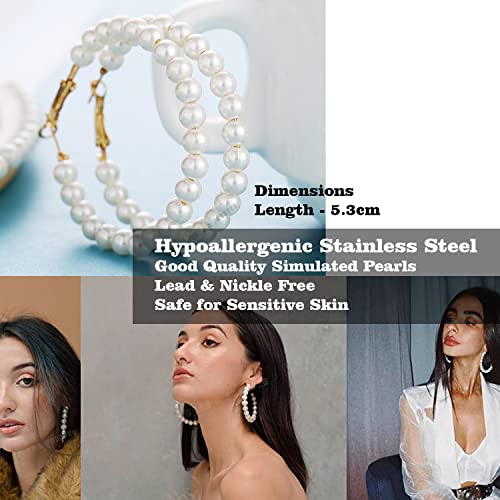 Image of Young & Forever Gift Gold Plated Brass and Simulated Beaded Pearl Hoop Earrings for Women /Girls