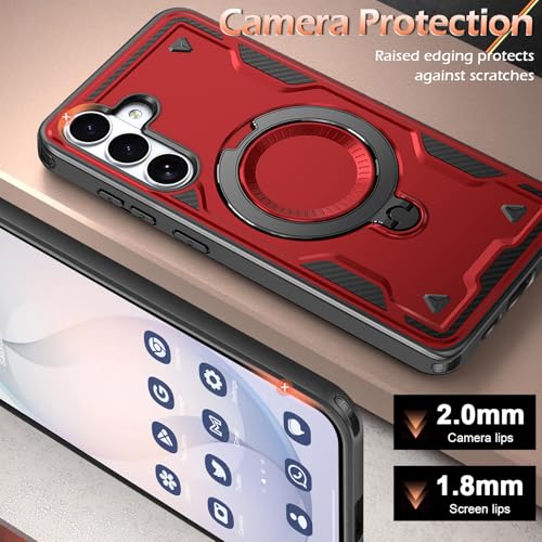 Image of for Samsung Galaxy S26 Case Magnetic with Stand, with Mag-Safe, with Screen Protector, Wireless Charging, Shockproof for Samsung S26 5G Phone Case, Ring Holder Cover for Samsung S26 Red