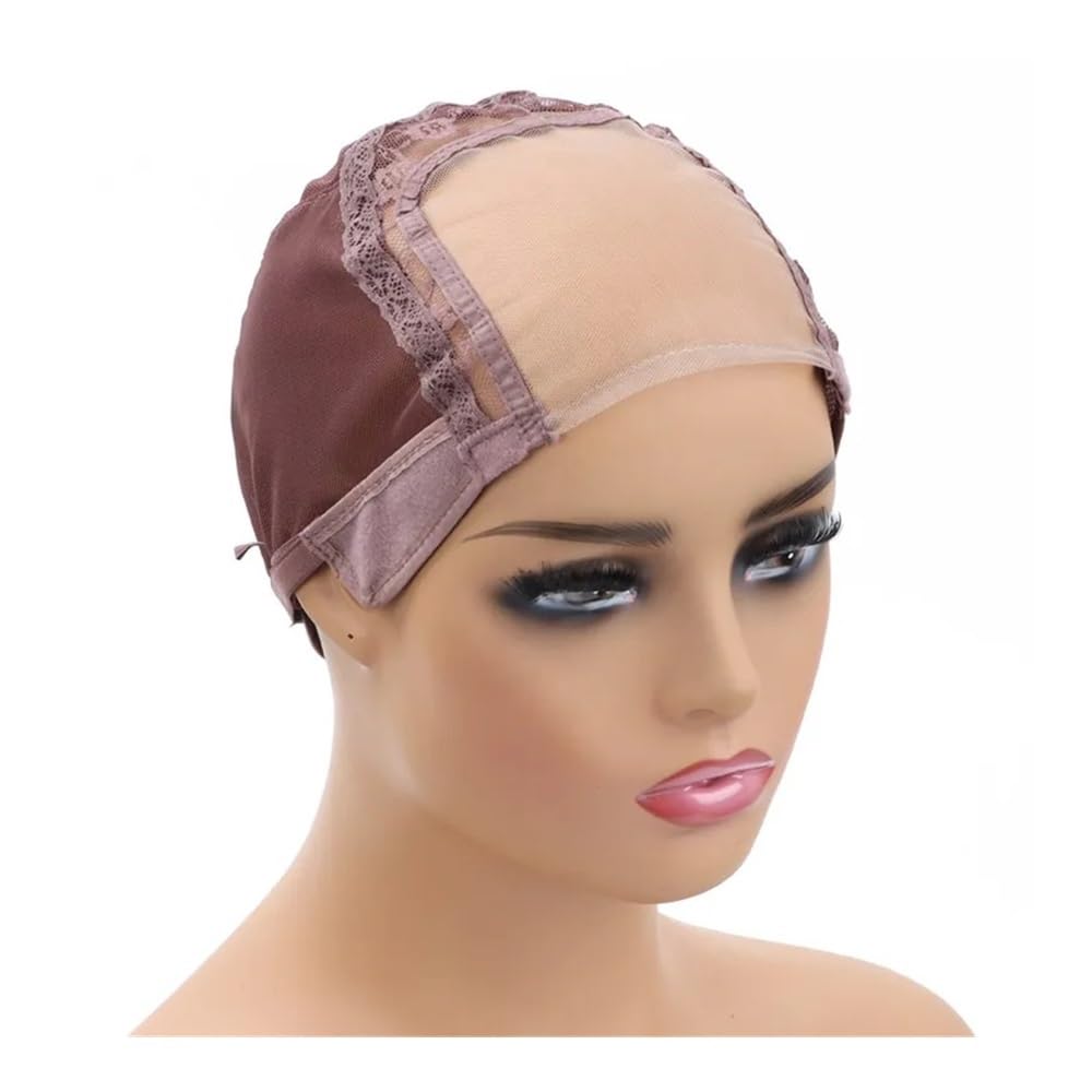 xiuling4568 4X4 Inch U Part Swiss Lace Wig Cap for Making Wigs with Adjustable Straps on the Back Glueless Hairnets (5 PCS) Hairs Extensions(Brown,Small)