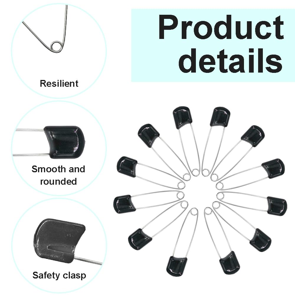 Lot de 50 épingles à couches, de 5,5 cm, à nourrice, en plastique, avec fermeture de verrouillage, noires