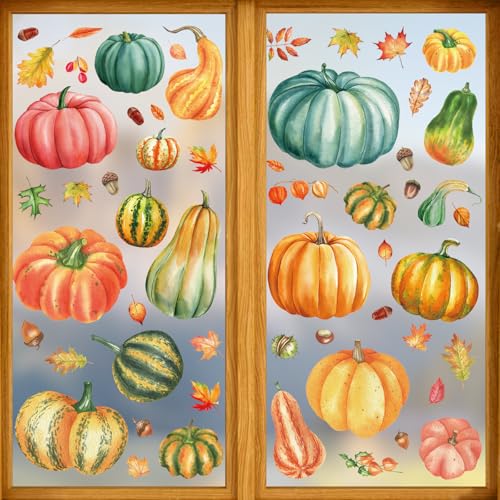 Fall Pumpkin Window Clings, 6 Sheets 57 Pcs