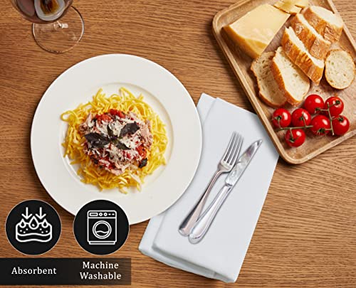 Image of Ruvanti Cloth Napkins set of 12, 18x18 Inches Napkins Cloth Washable, Soft, Durable, Absorbent, Cotton Blend. Table Dinner Napkins Cloth for Hotel, Lunch, Restaurant, Weddings, Events, Parties - White