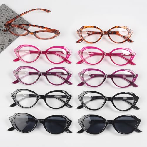 Image of 10 Pack Stylish Rectangular Reading Glasses Rhinestone Spring Hinges Readers With Pattern Design for Women Mix Color