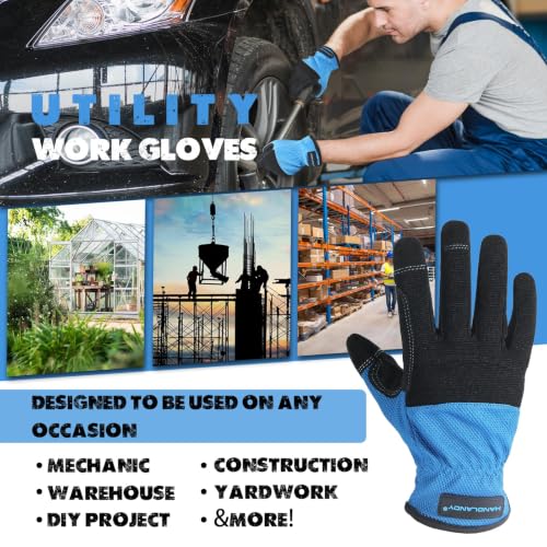 Image of HANDLANDY Work Gloves for Men & Women, Utility Mechanic Working Gloves Touch Screen, Flexible Gardening Gloves for Yard