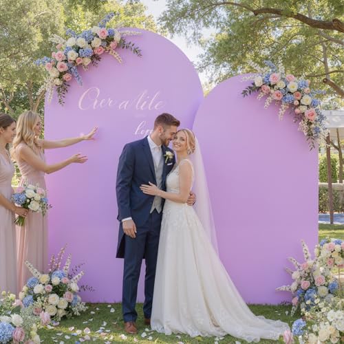 Image of Purple Arch Backdrop Cover Set of 2 (7.2ft & 6ft), Chiara Arch Cover Wrinkle-Free Spandex Arch Cover for Wedding Birthday Party Baby Shower Bridal Shower Ceremony Banquet Fabric Backdrop (No Stand)