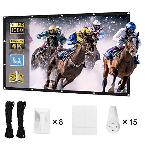 Pulchram - Pantalla de proyección para proyector de 120 pulgadas, 4K HD 16: 9, plegable, portátil, antipliegues para proyección, doble cara, para cine en casa o al aire libre