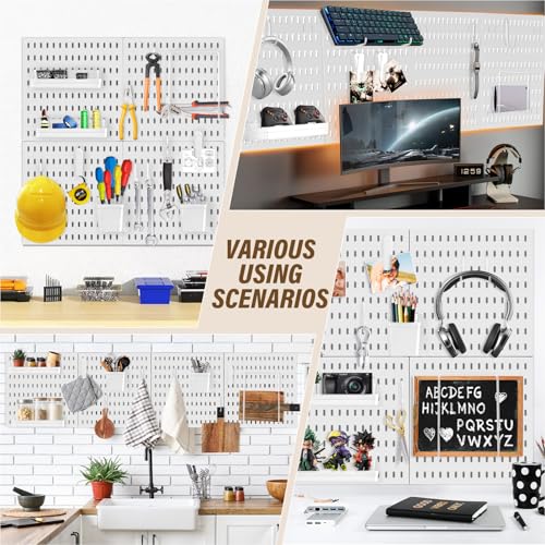 AKTOP Peg Board Wall Organizer 4-Pack – 12"x12" White Pegboard Combination Kit with 13 Accessories for Wall, Plastic Peg Board Panels for Home, Office, Garage Tool Storage & Craft Room - Image 5