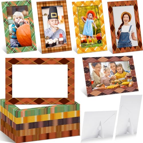 Image of 50 Pack Paper Photo Frame Cards, Fall Plaid Western Frames | Patriotic Plaid Designs for Camping Classroom, Beach Party, Fits 4x6 Pictures, Includes Envelopes and Foldable Stands