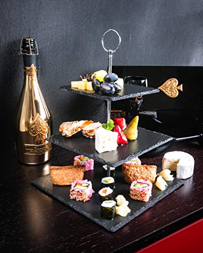 Foto von Etagere Schieferplatte 3-Stöckig Naturstein - Käseplatte Cupcake Dessert Kuchenständer Muffin Obst Snacks Servierständer Hochzeit Geburtstag Weihnachten Rechteckig Servierplatte Grosse Kuchenplatte