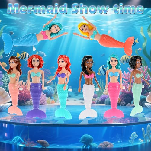 Set 12 muñecas sirenas de baño con cola móvil miniatura 5