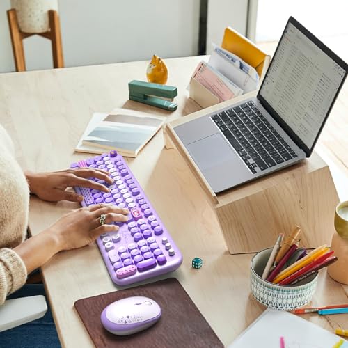 Image of MOFII Wireless Keyboard and Mouse Combo, Full-Size Retro Typewriter-Style Wireless Keyboard with Optical Mouse for Computer /Laptop /Windows /Mac (Purple Mixed)