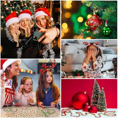 DECYOOL 1200Pcs Christmas Beads 4mm Round Spacer Beads Loose Ball Beads for DIY Bracelet Making Craft, Red & Green & Gold & Silver