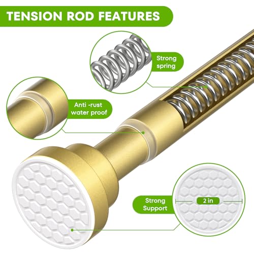 Image of Tension Curtain Rod for Windows 28-48 Inch Curtain Rods No Drilling Gold Tension Rod Small Shower Rod Adjustable Curtain Rods for Closet, Doorway