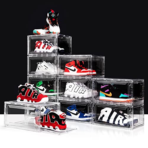 12 Pack Acrylic Clear Shoe Boxes– Ultra Clear Plastic Stackable Sneaker Storage For Sneakerhead. Professional Grade Shoe Display Case With Magnetic Door .Boots And Hat Organizer.fits Us Size 15 #TOP5