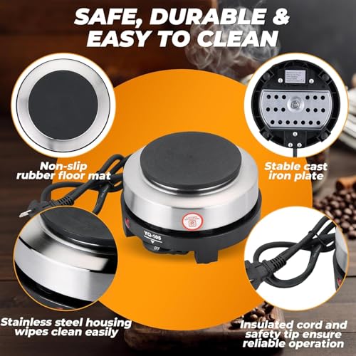 Image of Electric Hot Plate Portable Single Burner Stove Compact Cooking Heater for Coffee Maker Kitchen Travel Camping Heating Plate Multipurpose Electric Stove(14x 10 x 9 CM)