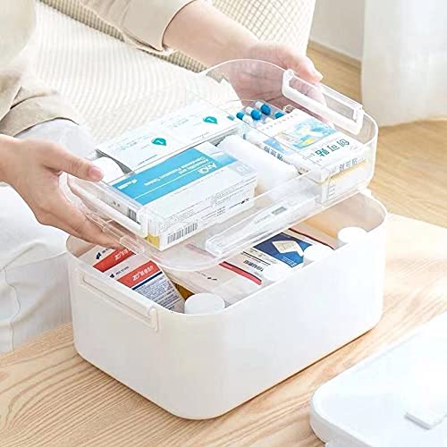 Trousse de premiers secours, Kit médical familial, conteneur stockage en plastique polyvalent, organisateur médicaments Portable, boîte(L 28.5x19.5x18.5cm)