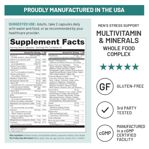 NatureWise Multivitamin for Men + Stress Support + Fulvic Ionic Minerals + Probiotics for Immunity, Male Health, Digestion + Whole Organic Foods - Vegetarian, Non-GMO - 60 Capsules[1-Month Supply] - image 5