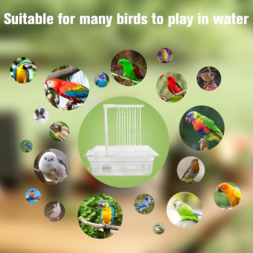 Image of Parrot Bathtub Automatic Bath Shower Bird Bath for Cage with 180 Circulating Faucet Double Row Holes Contains USB and Power Plug for Medium Birds with 2 Wood Bird Cage Perch