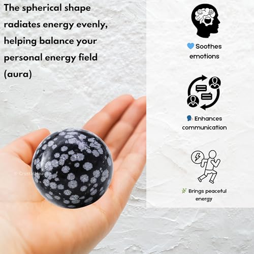 Image of Certified Snowflake Obsidian Crystal Ball for Meditation - Premium Crystal Vastu Items for Home and Feng Shui Items for Good Luck - Ideal for Pooja Supplies and Spiritual Practices (1.5 inch Inch)