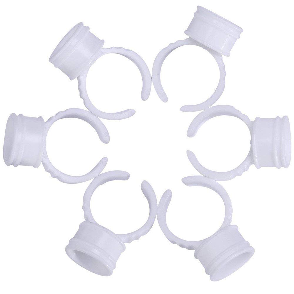 500 pcs Disposable Plastic Rings Cups ，Medium Size，Glue Holder Nail Art Tattoo Glue Rings Holder Eyelash Extension Rings Adhesive Pigment Holders Finger Hand Beauty Tools (white)