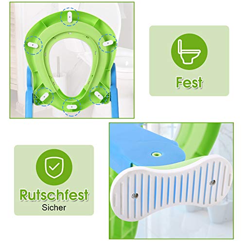 Ejoyous Toiletbril voor kinderen, in hoogte verstelbaar, opvouwbare toilettrainer met ladder en handgrepen… - Afbeelding 7