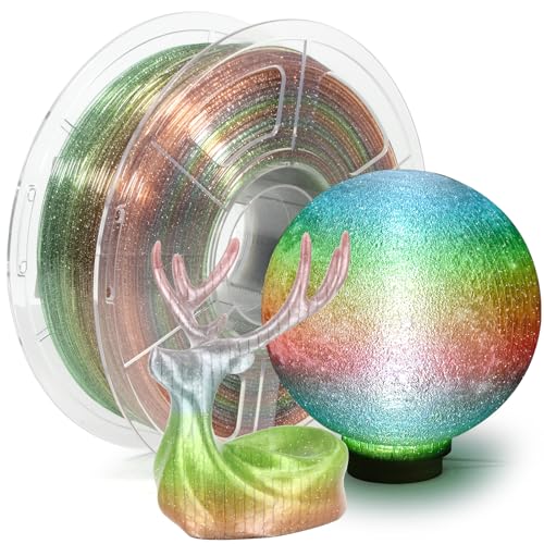 Image of IEMAI Glitter Clear PETG Filament 1.75mm Rainbow 1KG, Sparkly Transparent Finish 3D Printer Filament, Fast Color Change Gradient for Lampshades, Home Decor & DIY Models