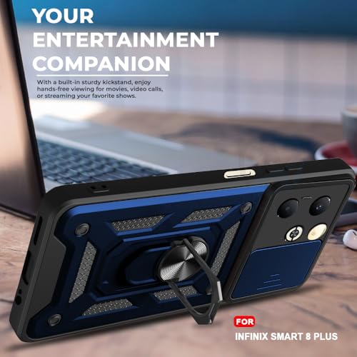 Image of AESTMO Tough Armor Infinix Smart 8 Plus Bumper Back Case Cover | Ring Holder & Sliding Camera Shield Cover | 360 Degree Protection Back Case Cover for Infinix Smart 8 Plus (Blue)
