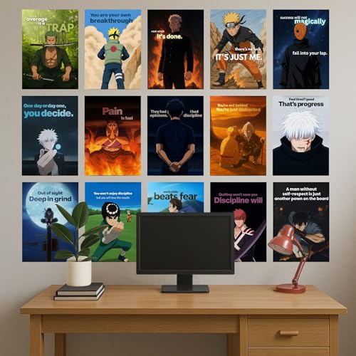 Image of Yellow Town India SHONEN SCHOLAR Anime Vision Board | 15 A5 Posters with Hard Hitting Academic Motivation Quotes | 300 GSM | Free Wall-Friendly Adhesive | Study Room Decor for Boys