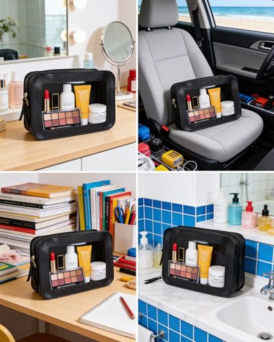 Image of LETGO 2Pack Clear Makeup Bags, Portable Clear Makeup Brushes Bag Case Travel Car Accessories Essentials,Slim Makeup Pouch for Purse for Women (2Pack-Black Set)
