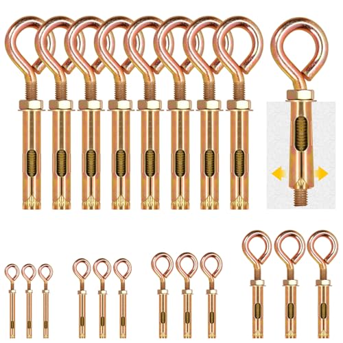 Image of Glarks 8pcs M12 Concrete Eye Bolts, Carbon Steel Expansion Screws Closed Hook Bolts, Colored Zinc Plated Expansion Eye Bolt Screw Anchor for Wall Masonry Concrete Expansion Heavy Duty Bolts