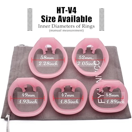 Image of HT-V4 Chastity Cage for Men | 5 Adjustable Wide Rings & 6 Colors | Beginner-Friendly | Adult Sex Toy with Sizing Guide (Pink, Small)