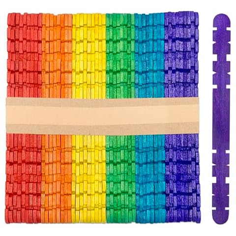 CraftySticks, 1000 Pack Multi Colored Notched Wood Craft Sticks Rainbow Colors, 4.5 Inch Hobby Skill Sticks for STEM Learning, DIY and Crafts Cover