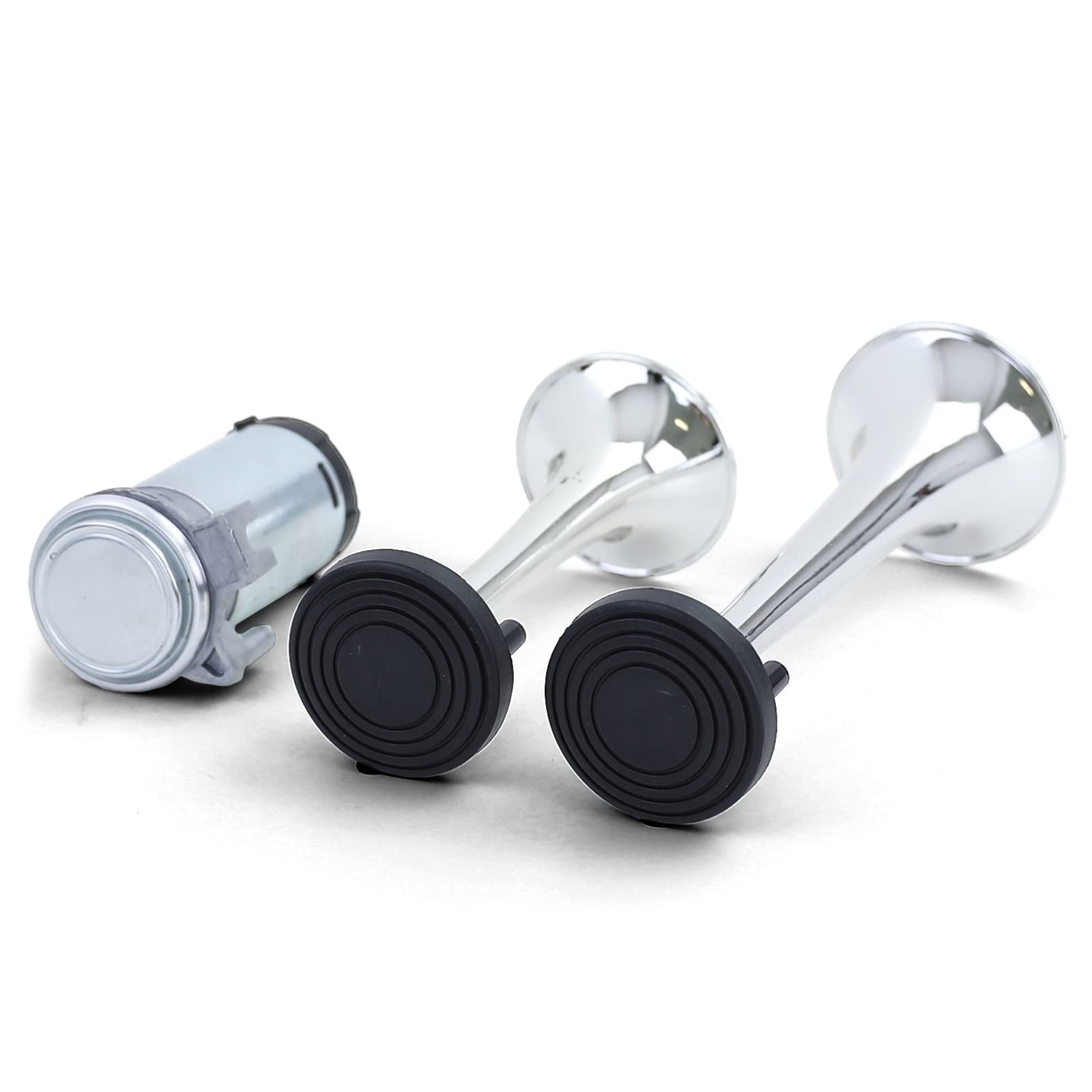 2 Klang Boots-Fanfare CHROM Hupe mit Kompressor 12 Volt