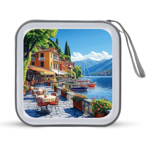 Italy Seaside Town CD Case Plastic DVD Case Holder Wallet Disc Storage Organizer for Car Travel