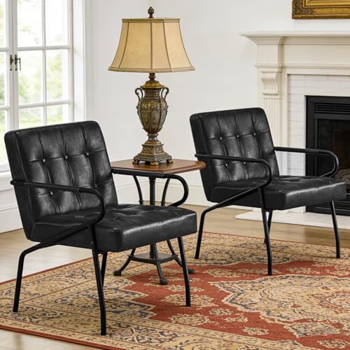 Hellove Loungesessel Wohnzimmer mit Metallbeinen, 2er Set Ohrensessel Vintage PU Leder, Moderner Relaxsessel mit Gemütlicher, Bequemer Polsterstuhl Ledersessel Lesesessel für Schlafzimmer, Schwarz Hellove Loungesessel Wohnzimmer mit Metallbeinen, 2er Set Ohrensessel Vintage PU Leder, Moderner Relaxsessel mit Gemütlicher, Bequemer Polsterstuhl Ledersessel Lesesessel für Schlafzimmer, Schwarz