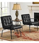 Leather Accent Chair Set of 2, Mid-Century Modern Reading Arm Chairs Ergonomic Lounge with Extra ...