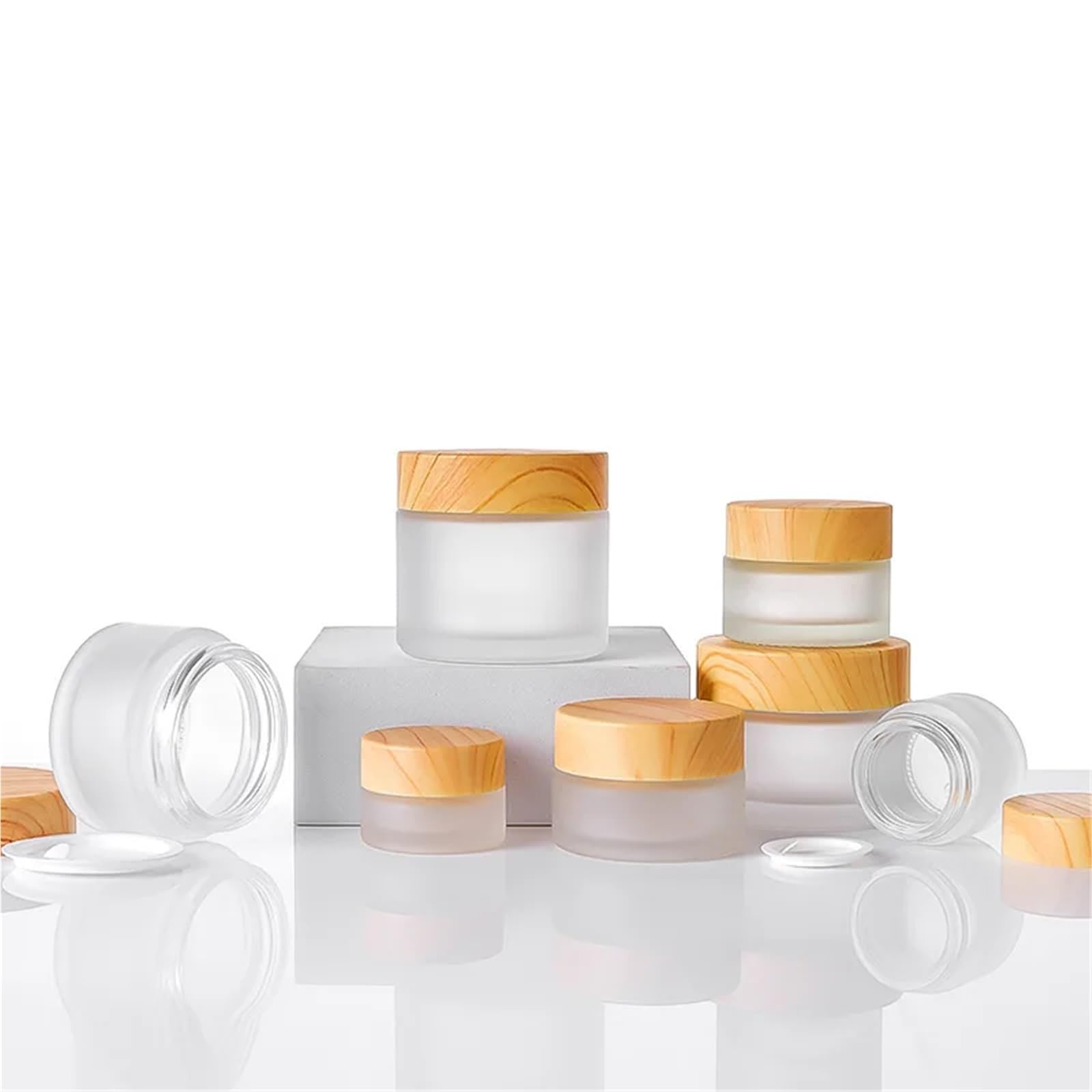 6 pezzi Flacone di crema Coperchio in vetro con venature del legno Barattolo cosmetico da 30 g Scrub 50 Contenitore for imballaggio portatile viaggio per Viaggio | 60g