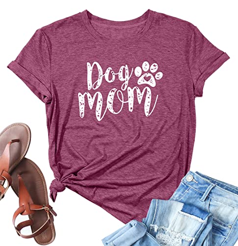 Dog Mom Tshirts for Women Funny Dog Paw Graphic Print Short Sleev...