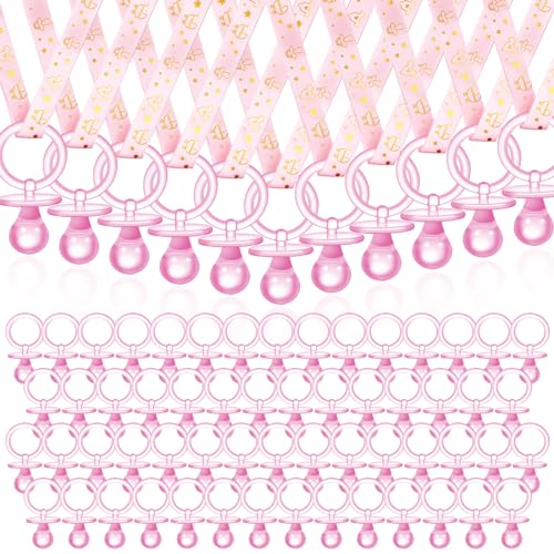 100 Pcs Baby Shower Pacifiers Acrylic Necklace for Chupones para Baby Shower Pacifiers Party Favors Charm Pacifiers Necklace for Girls Boys Baby Shower Games Party Table Scatter Decorations (Pink)