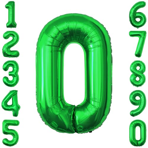 Green Number 0 Balloon 40 Inch, Shiny Foil Numeral for Modern Decor