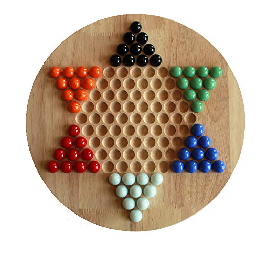 Chinese Checkers Board Game for Family Fun, Made with Natural Rubber Wood, 60 Glass Marbles in 6 Colors, up to six Players, 11.61