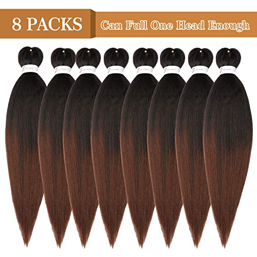 Braiding Hair Pre Stretched 24 Inch 8 Packs Ombre Hair Professional Soft Yaki Texture, Itch Free, Hot Water Setting Hair Extensions For Braids (24In,1B/30) #TOP5