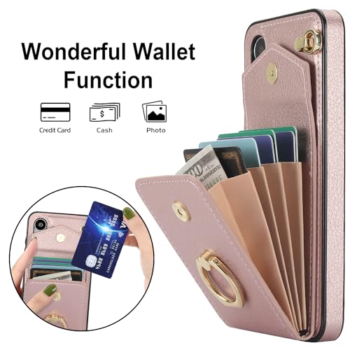 Asuwish Phone Case for Samsung Galaxy S24 FE 5G Wallet Cover with Tempered Glass Screen Protector and RFID Blocking Ring Stand Credit Card Holder Cell Accessories S 24 EF S24FE 24S Women Men Rose Gold by Asuwish - Image 3
