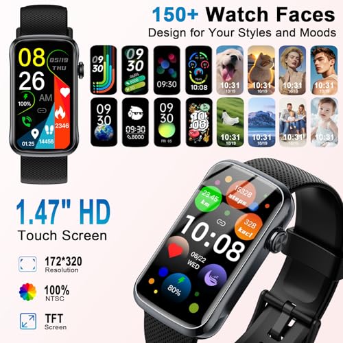 Smart Watch for Men Women, 24/7 Healthy Fitness Tracker, 2025 HD 1.47" Fitness Watch with Sleep Monitor, Heart Rate/SpO2/24+ Sports/Step Tracker/150+ Watch Faces Activity Trackers for Android, iOS - Image 3