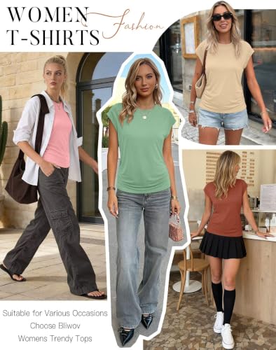 Image of Bliwov Womens Summer Tops Cap Sleeve Crew Neck Casual T Shirts