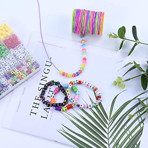 120M Elastic Beads Cord,Beading Cords Threads Rainbow Elastic Thread Cord String DIY Handmade Craft Jewelry for Making Necklace Bracelet,Braided Headband,Kids Jewellery Craft Making,Embroidery Thread