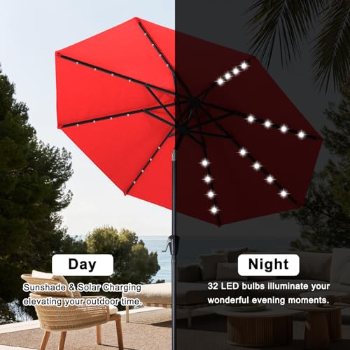 Image of ABCCANOPY Durable Solar Led Patio Umbrellas with 32LED Lights 11FT（Red）