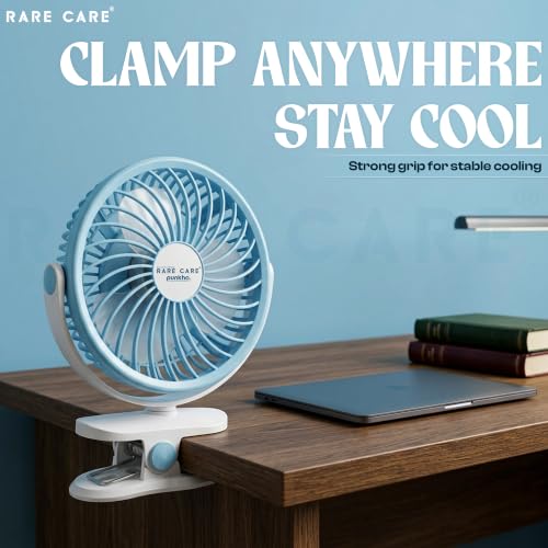 Image of RARECARE Table Fan for Home 190.5 MM Fan | Rechargeable | C-Type Charging | 5 -Hours Battery Backup | 3 Speed | Large-Diameter | High Speed | Bigger Than Average Design | Blue | Punkha