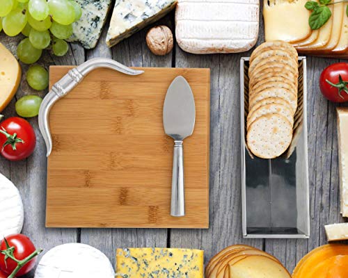 Arthur Court Designs Bamboo Cheese Board with Aluminum Longhorn Accent Cracker Tray and Spreader Board 8.5 inch x 8 inch